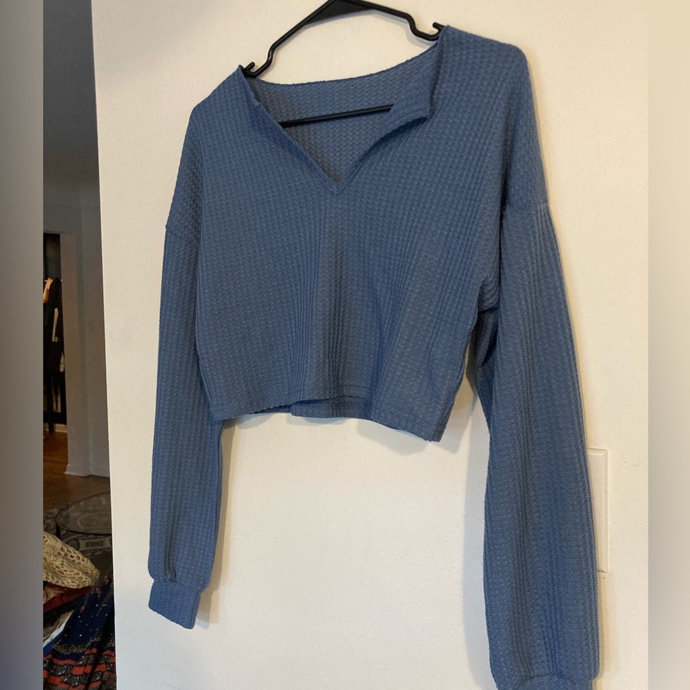 Light, waffle, long-sleeve crop top
